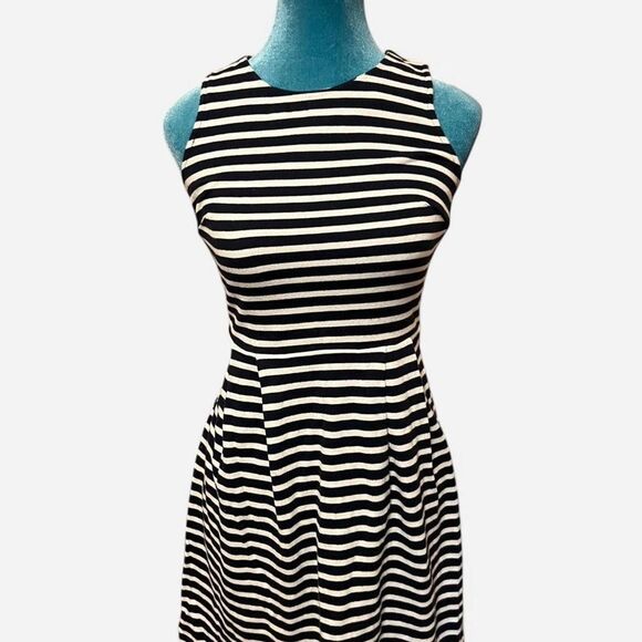 Loft navy blue and white striped A-line mini dress women's size 0 - Picture 1 of 6